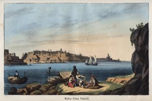 Vue de La Valette (Malte) au 19e siècle - gravure de "Usi e Costumi di Tutti i Popoli dell
