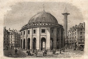 Vue de la halle au blé à Paris et de la colonne Médicis (gravure début XIXe siècle)