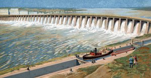 Vue de la centrale hydroélectrique du Dniepr ou du barrage de Dneprostroi construit par Iosef Staline en 1932 pour stimuler l