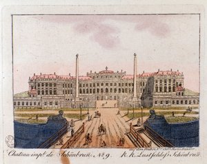 Vue du château impérial de Schönbrunn (16e-17e siècle) près de Vienne, Autriche. Gravure de 1815 Collection privée
