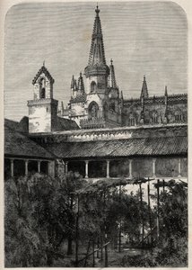 Vue du monastère de Batalha au Portugal. Gravure dans "L