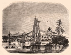 Vue de la baie de Papeete et du bloc Reine, Tahiti, Polynésie française, avec au premier plan des voiliers et des bateaux - Unknown