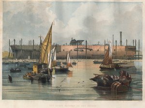 Vue du paquebot transatlantique Great Eastern (Leviathan) en construction au chantier naval de la Tamise à Londres. Gravure dans The Illustrated London News du 7 novembre 1857. - Unknown artist