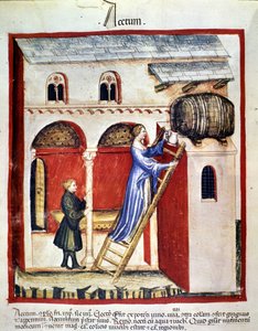 Production de vinaigre. Enluminure du « Tacuinum sanitatis ».