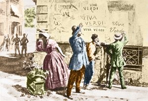 Viva Verdi : Inscriptions enthousiastes pour Giuseppe Verdi à Naples (royaume des Deux-Siciles) sous l