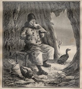 Voyages de Charles Rabot (1856-1944) : Ostiak (Khanty ou Khante) de Sibérie mangeant du poisson - Gravure dans « La Science française » - Unknown artist