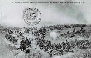 Guerre de 1870 : artillerie bavaroise prenant position depuis les hauteurs de la Marfe dans les Ardennes le 01/09/1870