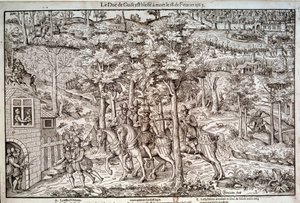 Guerres de religion 1562-1598 : Assassinat de François Ier de Lorraine (1519-1563) deuxième duc de Guise le 18/02/1563. Chef catholique, il fut tué par le calviniste Jean de Poltrot de Méré ou Méréy. Gravure du XVIe siècle