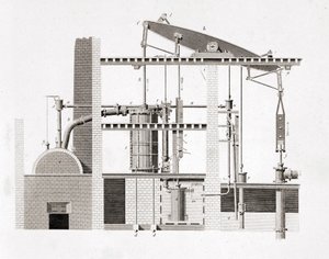 Machine à vapeur de Watt. Schéma. Gravure du 19ème siècle - Unknown artist
