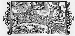 Sorcier désenchantant une tempête - dans "Historia de Gentibus Septentrionalibus" (Histoire des peuples du Nord) par Olaus Magnus, Rome 1555 - Unknown artist