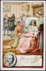 Wolfgang Amadeus Mozart (1756-1791) dans les derniers jours de sa vie. Chromolithographie du 19ème siècle