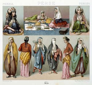 Repas de femmes et costumes féminins en Perse - dans « Le costume historique » par Racinet - Unknown artist