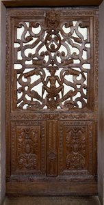 Porte en bois sculpté avec squelette - Unknown artist