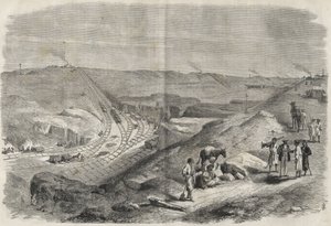Travaux sur le canal de Suez 1864 - Chantier et travaux de forage sur le canal de Suez en 1864 (Chaluf Tranchée)