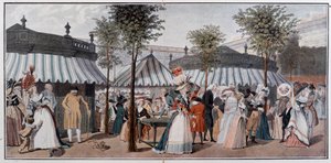Promenade mondiale à travers les jardins du Palais Royal, fin 18e siècle - chromo d