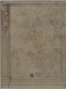 Assomption de la Vierge (recto) ; Esquisses de détails architecturaux (verso) - Unknown Florentine
