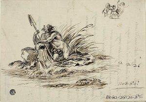 Recto : Un dieu fleuve ; verso : un sonnet de Santi Rinaldi - Unknown Florentine