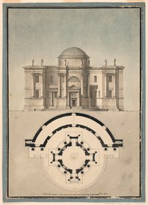 Conception pour un temple classique avec un tempietto et une aedicule semi-circulaire - Unknown, Italian