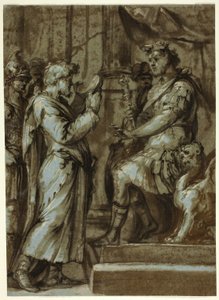 Magicien faisant une prédiction à un empereur (recto) ; Nu masculin portant une charge (verso) - Unknown Italian