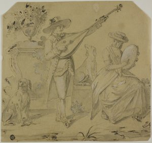 Homme jouant du luth et femme jouant du tambourin