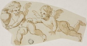 Putto poursuivant un autre Putto portant un vase