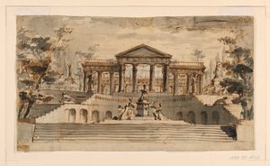 Décor de scène : Temple ouvert dans un jardin - Unknown, Italian