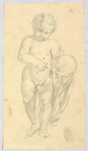 Dessin, enfant portant un crâne, 16-19ème siècle