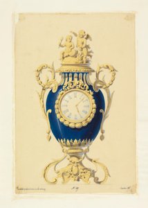 Dessin, horloge placée dans une porcelaine, vers 1855