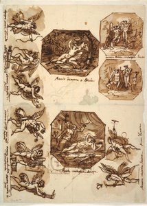 Dessin, Cupidon et Psyché : Quatre octogones et huit dessins de Cupidon, 1810-15 - Unknown artistUnknown artist