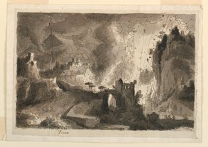 Dessin, Scénographie, Incendie de la ville, vers 1810-20