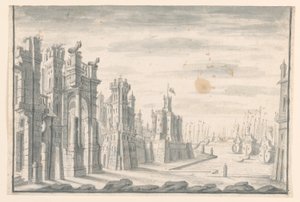 Dessin, Scénographie, Vue de la ville et du port, début du 18e siècle - Unknown artistUnknown artist