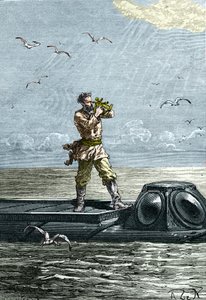 20 000 lieues sous les mers. Le capitaine Nemo sur le sous-marin "Nautilus". Illustration du roman de Jules Verne "Vingt mille lieues sous les mers"