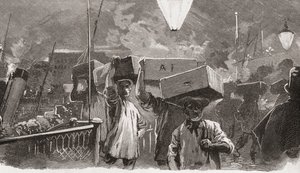 5 heures du matin au marché aux poissons de Billingsgate, Londres, Angleterre au 19ème siècle - Unknown artist
