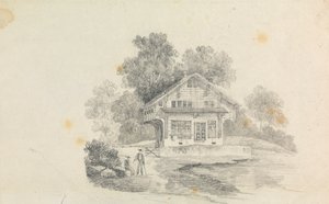 Un chalet avec deux figures devant - Unknown artist