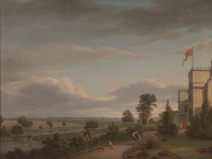 Maison de campagne dans un paysage fluvial, précédemment identifié comme Oatlands - Unknown artist