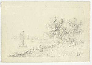 Un port avec un voilier - Unknown artist