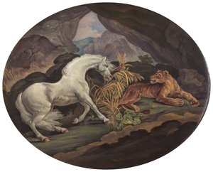 Un cheval effrayé par une lionne - Unknown artist