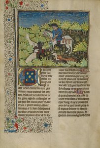 Un chasseur et des chiens tuant un sanglier - Unknown artist