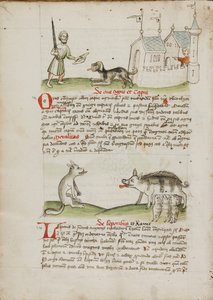 Un homme avec une épée et un chien avec un os ; Un loup et un cochon - Unknown artist