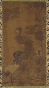 Un phénix et deux grues sous un arbre - Unknown artist