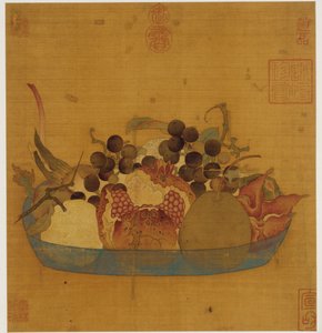 Plat en verre bleu rempli de fruits - Unknown artist