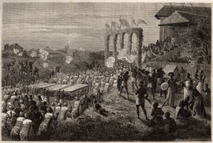 Un cortège nuptial à Tete (Mozambique). Gravure pour illustrer les premiers voyages du Dr. Livingstone en Afrique australe de 1840 à 1856, dans « Le tour du monde, nouveau journal des voyages » publié sous la direction d