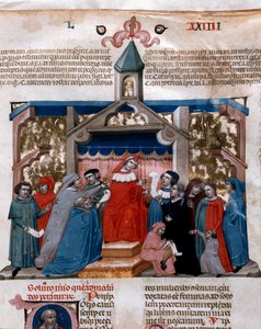 Un avocat appliquant la loi miniature tirée du Code de Justinien (Codex Justinianus), une collection de lois et d