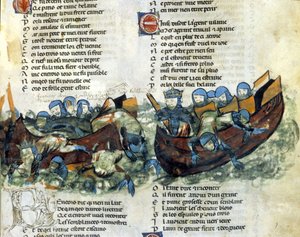 Une bataille navale. Miniature du 13ème siècle.
