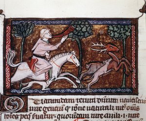 Un noble chassant un cerf. Manuscrit du 15e siècle