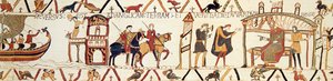 Une scène de la tapisserie de Bayeux représentant le roi Édouard parlant avec Harold - Unknown artist