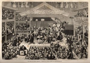 Une scène du théâtre japonais, à Yokohama, avec trois galeries pour la réception des spectateurs