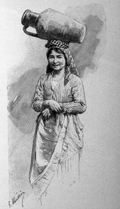 Une jeune femme sicilienne portant une cruche sur la tête.