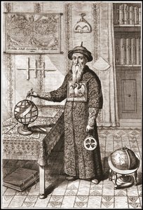 Adam Schall, astronome (1592-1666) en costume mandarin, avec globes terrestre et céleste et astrolabe - dans China par Athanase Kircher - Unknown artist