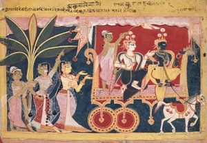 Akrura conduit Krishna et Balarama à Mathura (Isarda Bhagavata Purana)